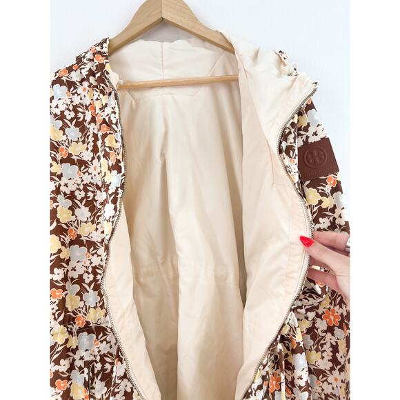 NEW Tory Burch Reversible Anorak Rain Jacket Medium Floral Cream Cinch Waist - Picture 5 of 6